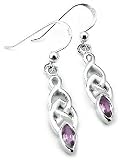 Sterling Silver Interlacing Celtic Knot Hook Earrings with Genuine Marquise Amethyst