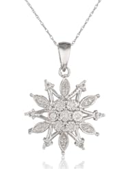 10k White Gold Flower Diamond Pendant Necklace (1/6 cttw, I-J Color, I2-I3 Clarity), 18"