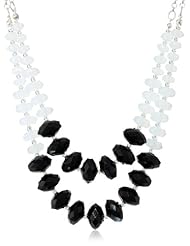 2 Row Color Block Rondelles Black and White Necklace, 18"