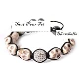 Bracelet type Shamballa H�matite Macrame t�te de mort blanc et argent