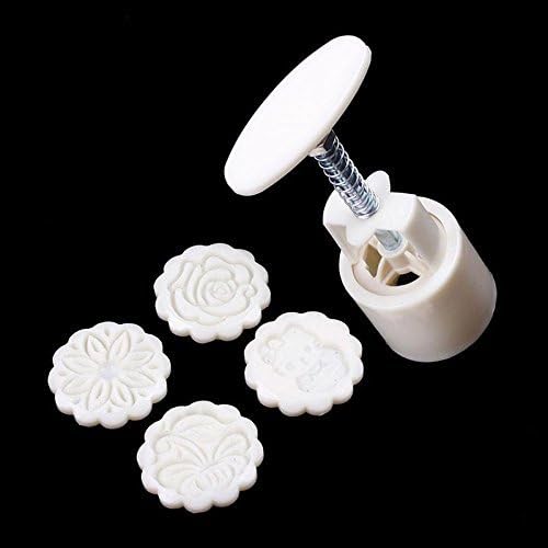Peneric High Quality Mid-autumn Festival Moon Cake Mooncake Decoration Mold Mould 100g Flowers Round 4 Stamps DIY Tool (A)