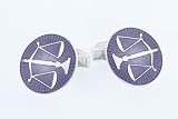 Sterling silver and lilac translucent enamel handmade cufflinks with the legal scales or lawyer symbol with presentation box. Made in England