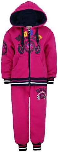 Girls Music Print Tracksuit Kid Jogging Bottom Hooded Zip Top 2 Piece Suit