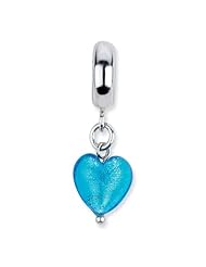 Sterling Silver s Blue Heart Italian Murano Dangle Bead by Reflection Beads, Best Quality Free Gift Box Satisfaction Guaranteed