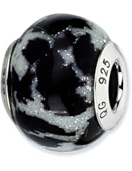 Sterling Silver Reflections White & Black with Glitter Overlay Glass Bead