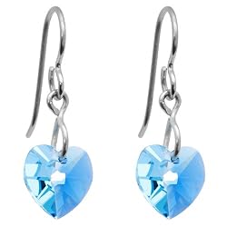 Titanium Heart March Birthstone Earrings Made with SWAROVSKI ELEMENTS