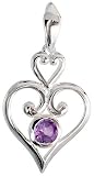 Sterling Silver Heart-shaped Celtic Pendant, w/ Brilliant Cut Natural Amethyst Stone, 1 5/16" (33mm) tall