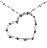 Sterling Silver Heart Necklace with Sapphire and Clear CZ Stones with Chain
