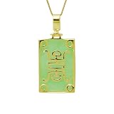Gold Plated Sterling Silver Green Jade Rectangular Pendant with Longevity Character on Chain, 18