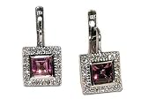 18K White Gold Earrings with European Leverback, Enhanced with Pink Tourmaline and Diamond Accents