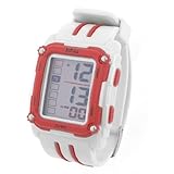 Men White Red Wide Watchband LCD Screen Stopwatch Coldlight Digital Sport Watch