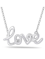 Sterling Silver Diamond "Love" Pendant Necklace (0.01 cttw, I-J Color, I2 Clarity), 16"