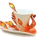 DUSIEC Collectable Fine Arts China Porcelain Tea Cup and Saucer Coffee Cup Peacock Theme Romantic Creative Present (Orange)