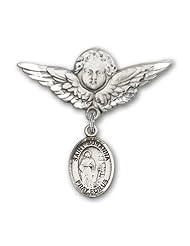 Sterling Silver Baby Badge with St. Susanna Charm and Angel with Wings Badge Pin