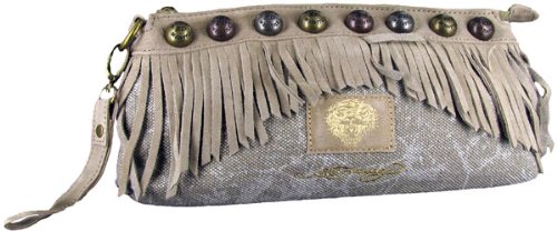 ED HARDY by Christian Audigier Ferris Handbag Studs Purse Tote Clutch Wristlet Bag Beige