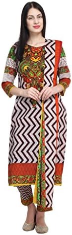 Uptowngaleria Women's Pakistani Cotton Lawn Salwar Suit Set M White