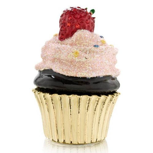 Cupcake with Strawberry on Top Jewelry Hinged Trinket Box