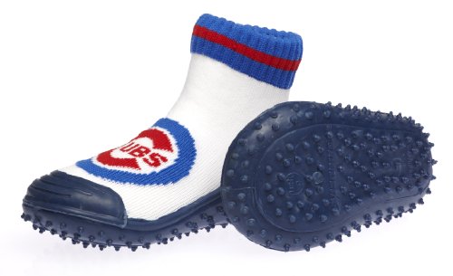 Skidders Chicago Cubs Kids Slip-Resistant Indoor/Outdoor Slip-On Hybrid Shoes with Socks, blue size 10