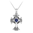 Sterling Silver Celtic Cross with Sapphire Center Pendant with Rolo Chain, 18"