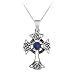 Sterling Silver Celtic Cross w/ Genuine Sapphire Center Pendant w/ Rolo Chain, 18