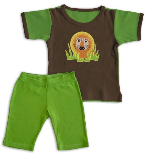 Pixel Organics 100% Certified Organic Cotton Crew Tee Shirt and Yoga Pant in Bark and Spring 6 to 12 month with Lion Graphic