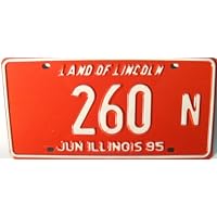 Illinois Land of Lincoln, red backgound, white numbers License Plate
