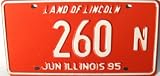 Illinois Land of Lincoln, red backgound, white numbers License Plate