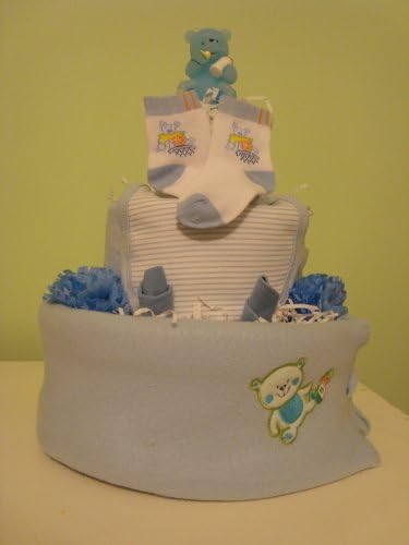 Baby Boy Teddy Bear 3 Layer Diaper Cake - Comes Decoratively Wrapped Making it a Great Gift or Shower Centerpiece - Other Gift Options Also Available
