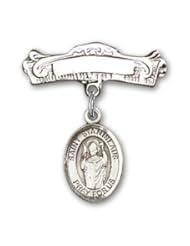 Sterling Silver Baby Badge with St. Stanislaus Charm and Arched Polished Badge Pin