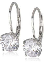 Platinum-Plated Sterling Silver Round Cubic Zirconia Lever-Back Earrings (2 cttw)