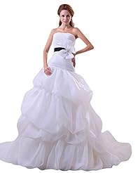 A-line Strapless Organza Floor Length Lace Dropped   Waistline  Dress With a Sash 