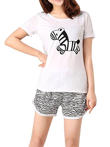 VENTELAN Women's Cute Zebra Sleepwear Short Sleeve Pajamas Casual Summer Nighty