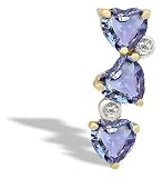 14K Yellow Gold Genuine Heart Tanzanite and Diamond 3-Stone Pendant