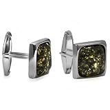 Sterling Silver Green Amber Square Medium Cuff Links