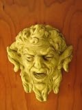 Hand Cast Stone PAN MASK Plaque SATYR Goat GREEN MAN Gargoyle Cement Sculpture