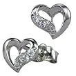 Diamond Cubic Zirconia Accented Heart-Shaped Platinum Overlay CAREFREE Sterling Silver Stud Earrings