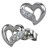 Diamond Cubic Zirconia Accented Heart-Shaped Platinum Overlay CAREFREE Sterling Silver Stud Earrings
