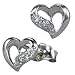 Diamond Cubic Zirconia Accented Heart-Shaped Platinum Overlay CAREFREE Sterling Silver Stud Earrings