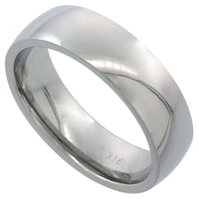 Stainless Steel 6 mm (1/4 in.) High Polish Comfort Fit Dome Wedding Band / Thumb Ring (Available in Sizes 5 to 12), size 5: Jewelry