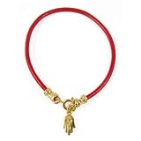 Genuine Leather 14K Gold Hamsa Bracelet, 6.5 inches