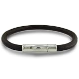 Brown Leather Bracelet with Stainless Steel Lock, 8 Inches