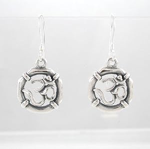 Round Om or Aum Sterling Silver Dangle Earrings, #8558