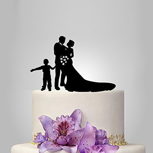 Buythrow Family Silhouette Wedding Cake Topper with Boy Bride and Groom Cake Topper