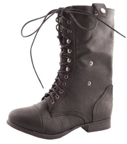 Top Moda Women's SMART-1 Fold Down Military Lace Up Combat Boots