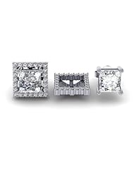 0.40 Carat (ctw) 14k White Gold Round White Diamond Square Shape Removable Jackets For Stud Earrings