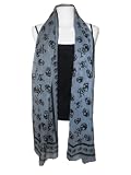 Ladies Long Grey Light Weight Skull Print Chiffon Scarf