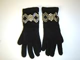 G389b, Hand Trimmed Black Angora Art Deco Gloves with Fancy Bracelet for Women and Teens.