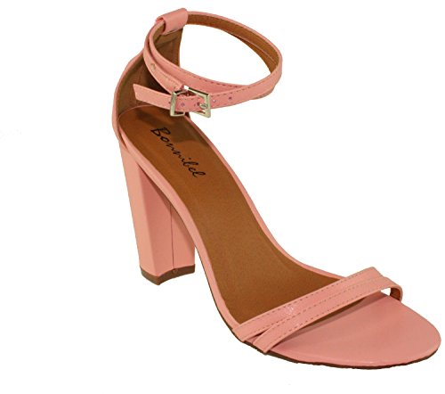 BonnibelWomen's Macey-1 Ankle Strap Block Chunky Heel Sandals (8.5, Pink)