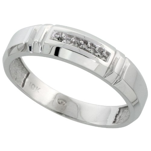 10k White Gold Mens Diamond Wedding Band Ring 0.03 cttw Brilliant Cut, 7/32 inch 5.5mm wide, Size 10.5