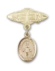 Gold Filled Baby Badge with St. Nino de Atocha Charm and Badge Pin with Cross